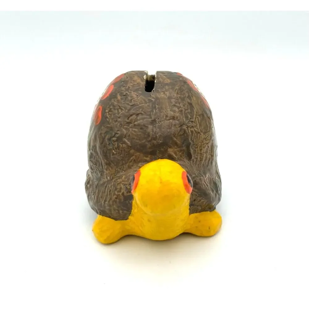 Vintage Ceramic Turtle Coin Bank 1970s Hippie Boho Flowers READ